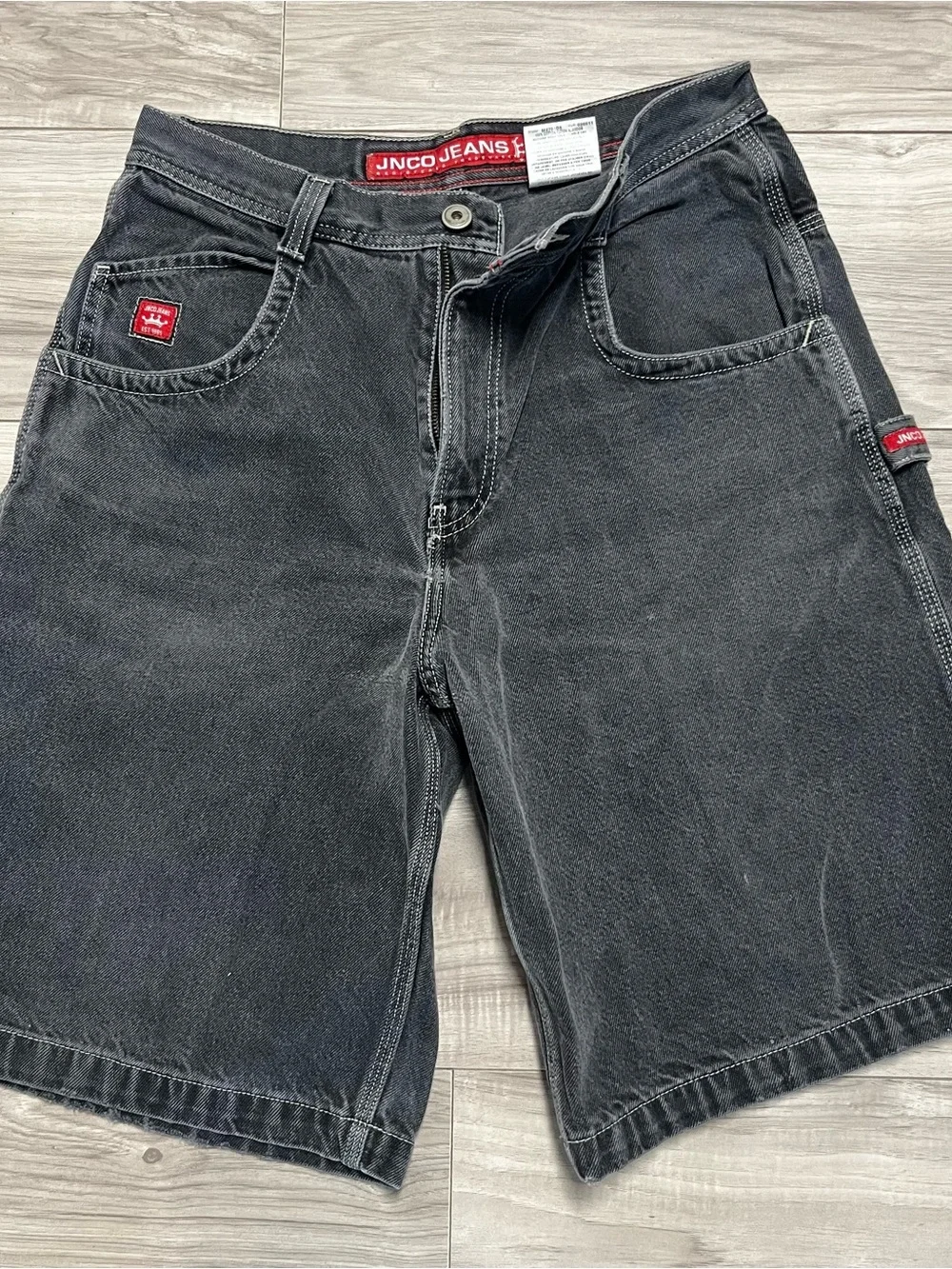 JNCO Black Washed Denim Cargo Shorts